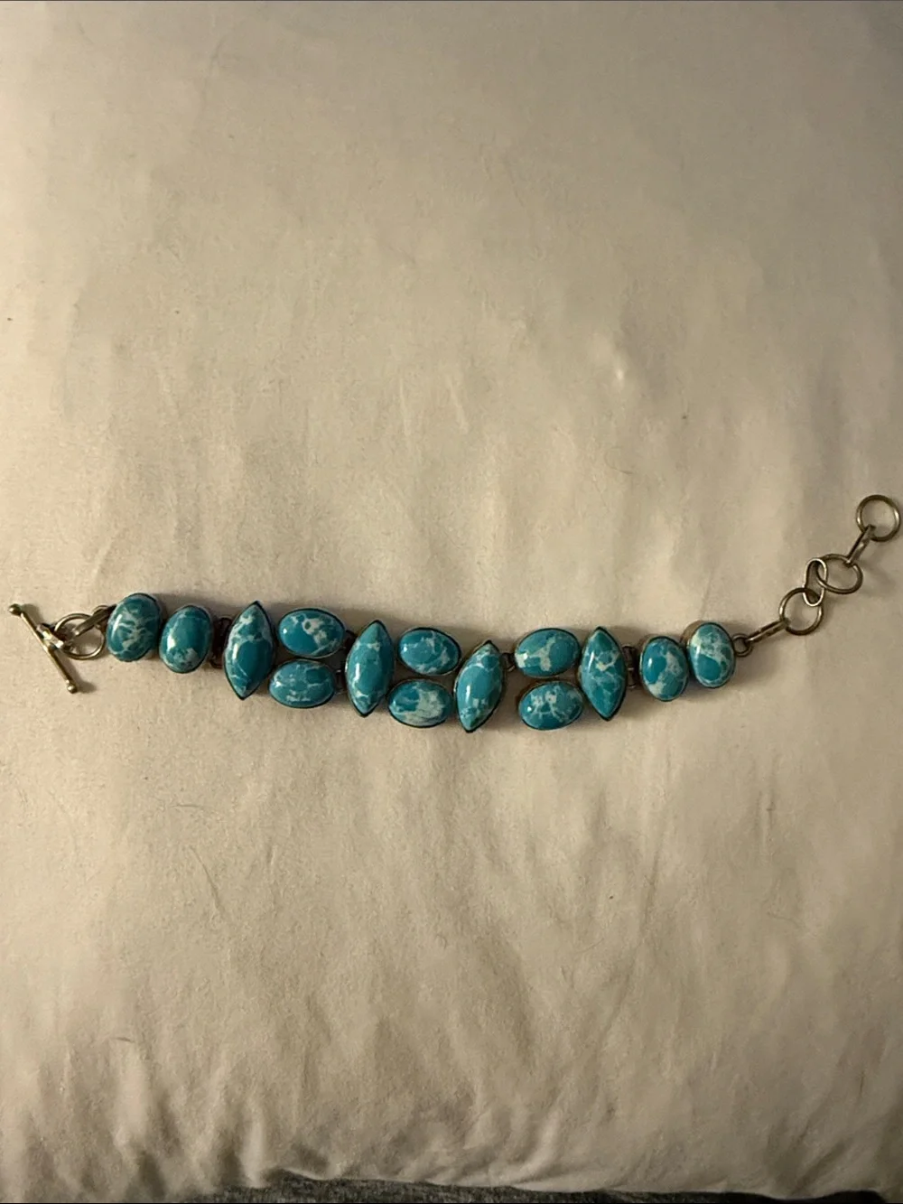 Turquoise Stone Link Bracelet - Blue Beaded Women's Jewelry